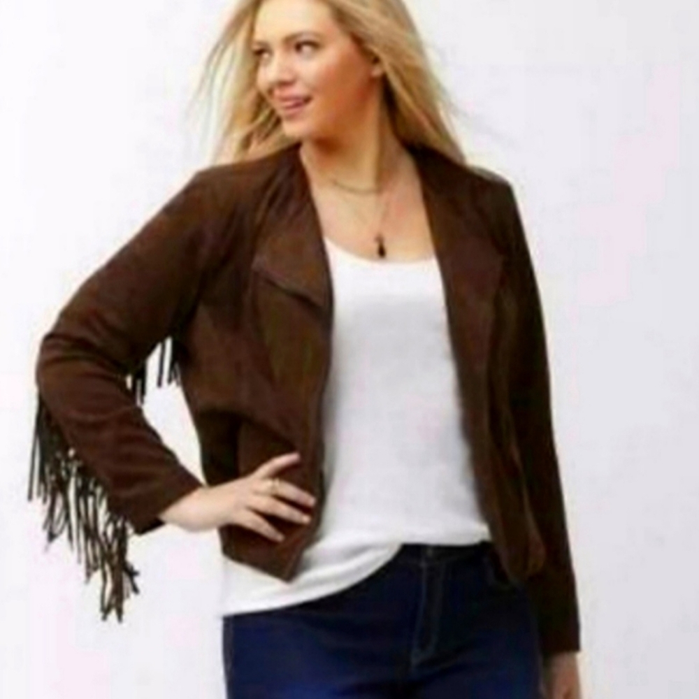 Lane Bryant Fringe Jacket NWT $120 MSRP. Brown. Open front - Picture 9 of 11